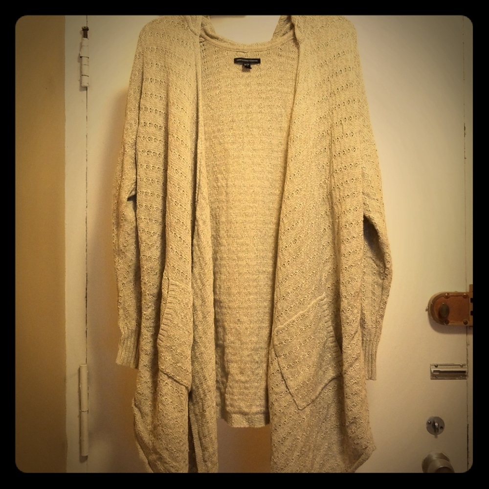 Long hooded cardigan sweater